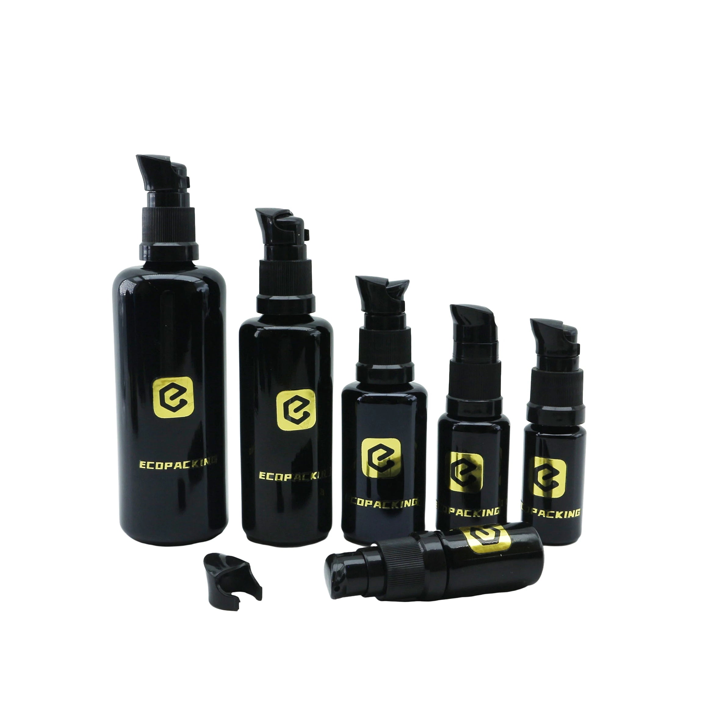 Empty Black Uv Dark Violet Glass Cosmetic Oil Pump Bottle for Body Lotion Hair Oil - 图片 4