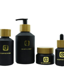 Custom 30ml 50ml 60ml 100ml 200ml Empty Round Lotion Glass Spray Pump Dropper Shampoo Glass Bottles Jars with Bamboo Lids