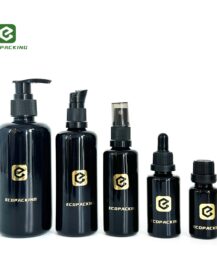 Cosmetic Lotion Pump Glass Dropper Bottle Dark Violet Black Luxury for Skin Care Essential Oil Serum Packaging
