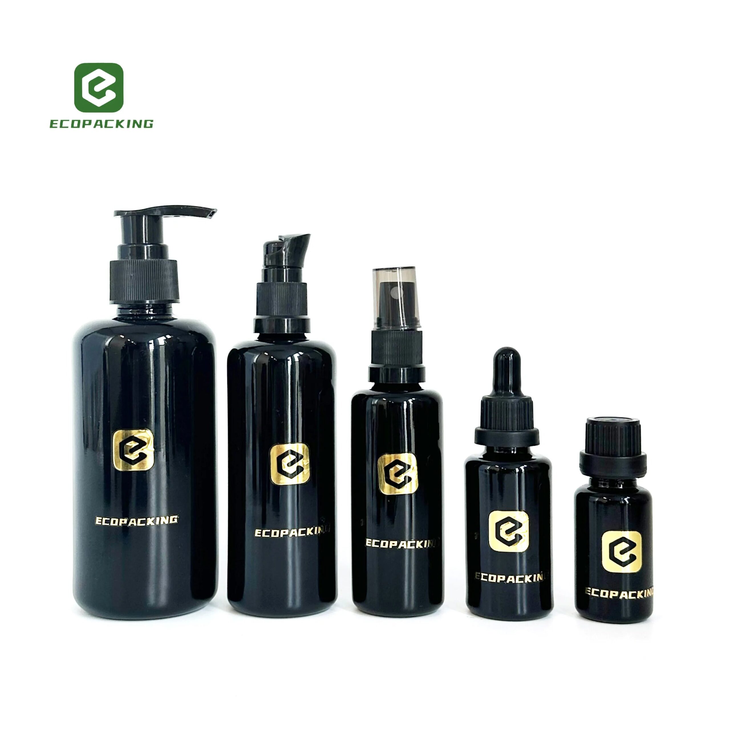 Cosmetic Lotion Pump Glass Dropper Bottle Dark Violet Black Luxury for Skin Care Essential Oil Serum Packaging