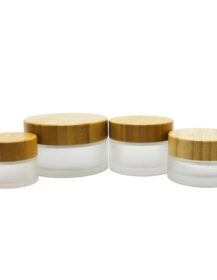 Frosted Clear Skin Care Face Eye Cream Cosmetic Glass Jars with Bamboo Wood Lids