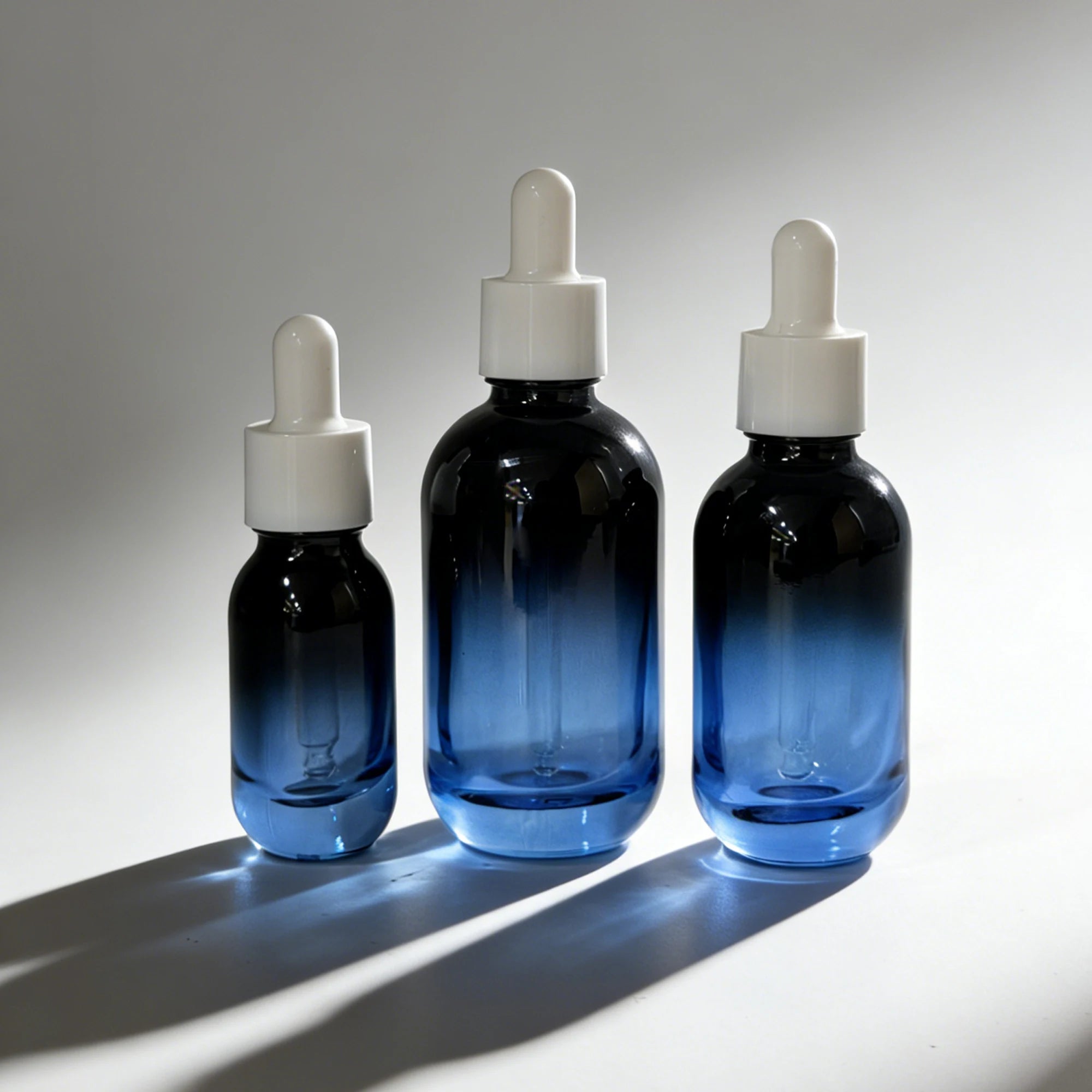 Thick Bottom Matte Glass Bottle 10ml 30ml 50ml Blue Gradient Serum Dropper Bottle Custom Logo Packing 888J Skin Care Serum - 图片 3