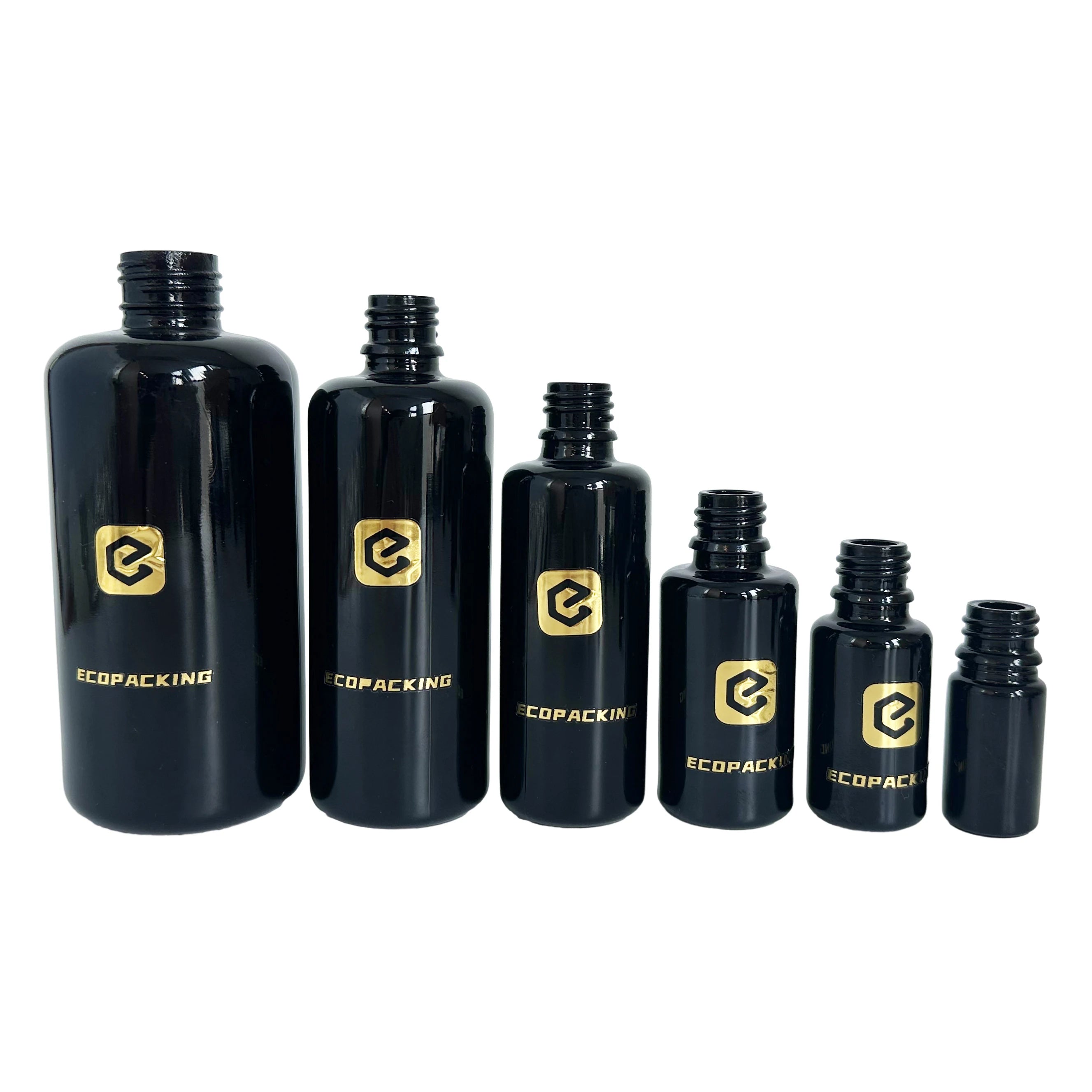 Cosmetic Lotion Pump Glass Dropper Bottle Dark Violet Black Luxury for Skin Care Essential Oil Serum Packaging - 图片 3