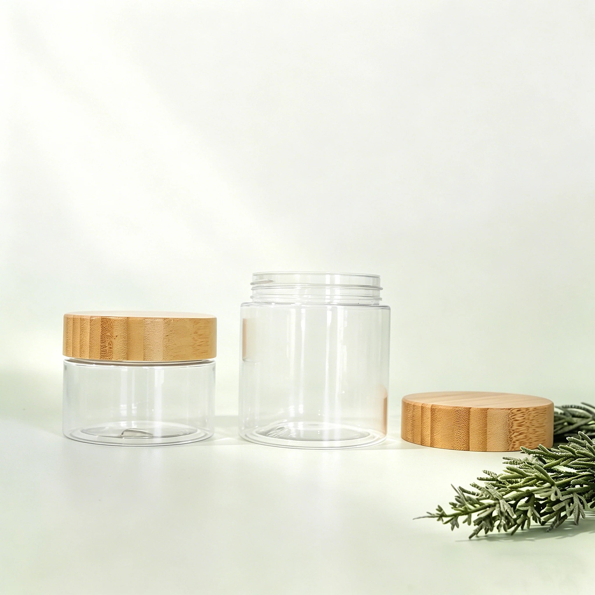 Eco Friendly Skincare Body Scrub PET Plastic Cosmetic Butter Cream Jar with Bamboo Lid Packaging - 图片 5