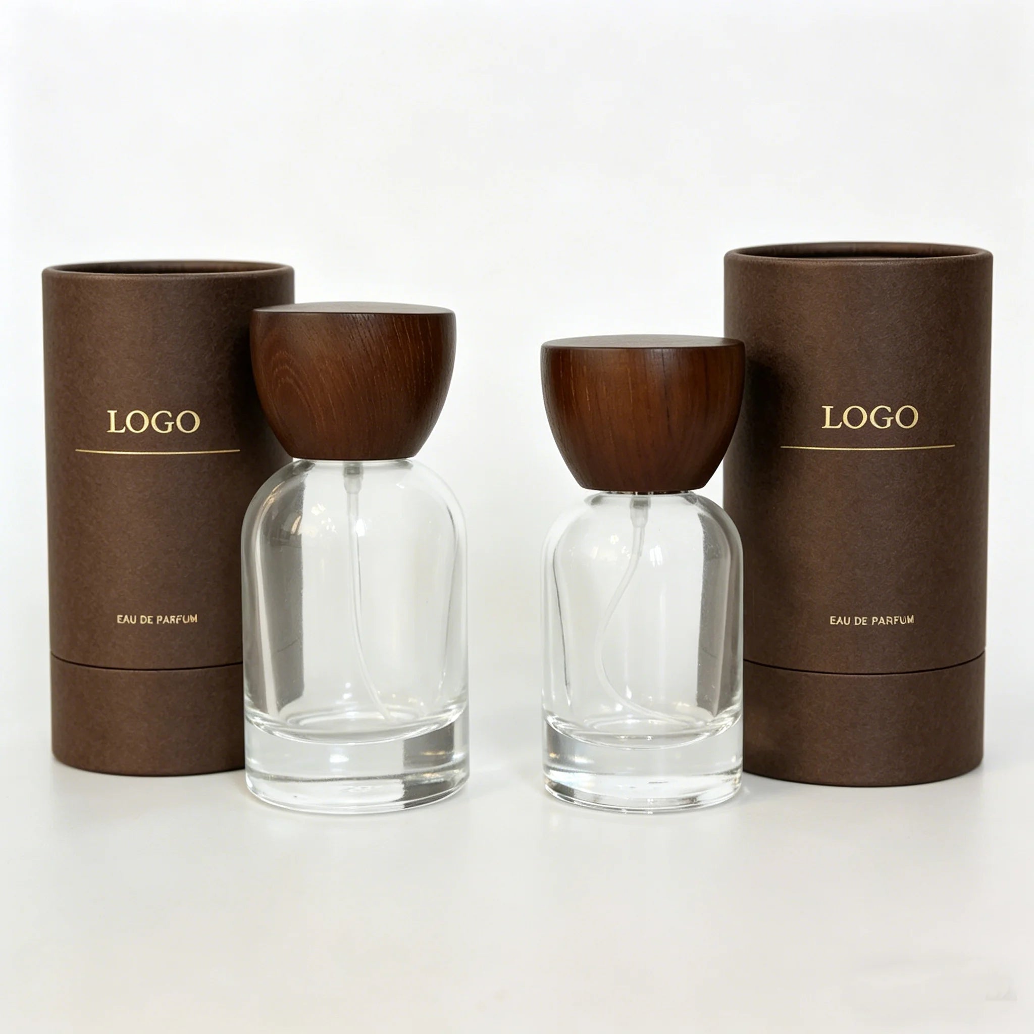 Wholesale Luxury 30ml 50ml 100ml Amber Round Empty Glass Perfume Bottle with Wood Cap for Professional Distributors - 图片 2