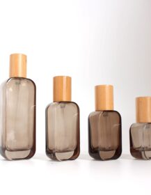 Empty Square Pump Bottle With Bamboo Lid 20ml 30ml 50ml 100ml 120ml Glass Lotion Bottle