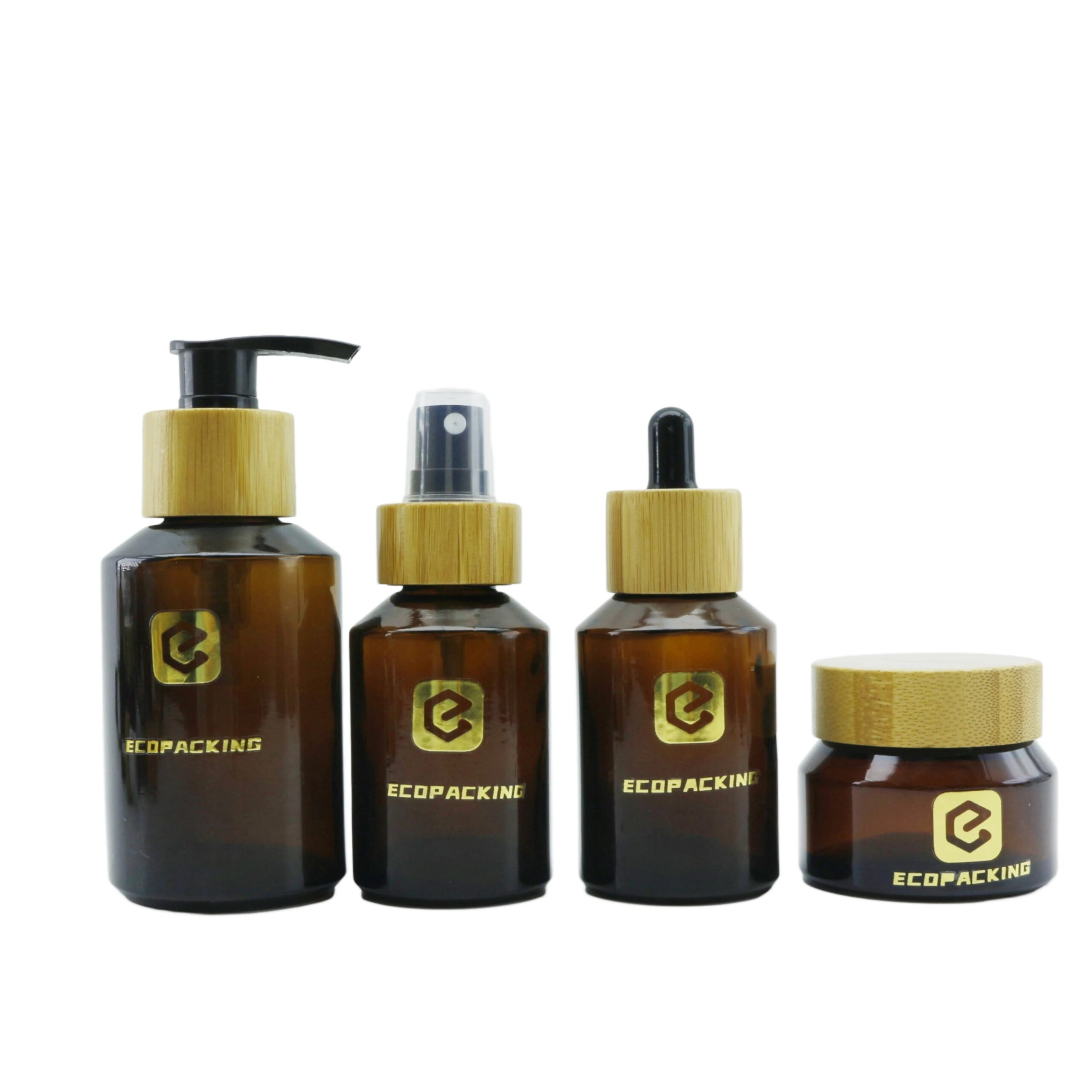 Frosted Olive Green Glass Bottle 30ml 60ml 120ml Cosmetic Bottle with 30g 50g Glass CreamJar with Bamboo Lid for Skin Care A888 - 图片 7