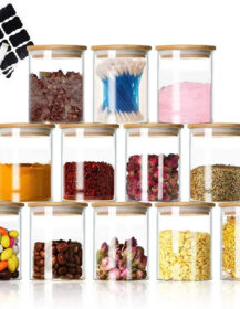 A Set of Home Kitchen Glass Storage Glass Jar with sealed Bamboo Wooden Lid for Spices R888