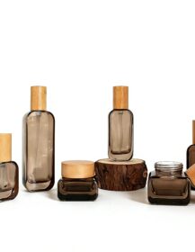 Luxury Cosmetics Packaging 20ml 30ml 50ml 100ml 120ml Bamboo Lid Glass Lotion Pump Bottle Skincare Face Cream Jar Set C888