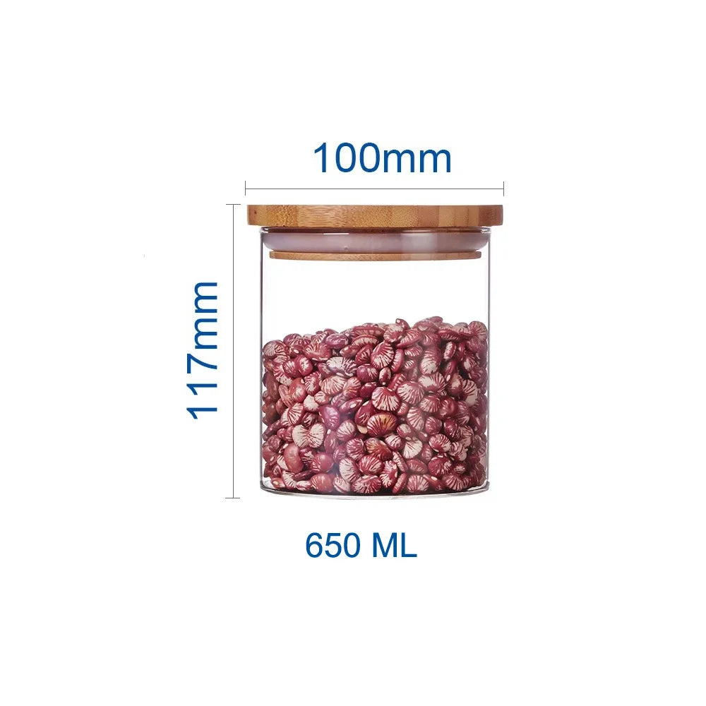 OEM Empty High Borosilicate Custom 100ml 200ml 300ml 400ml 500ml 1000ml Food Cookie Kitchen Glass Spice Jar with Bamboo Lid