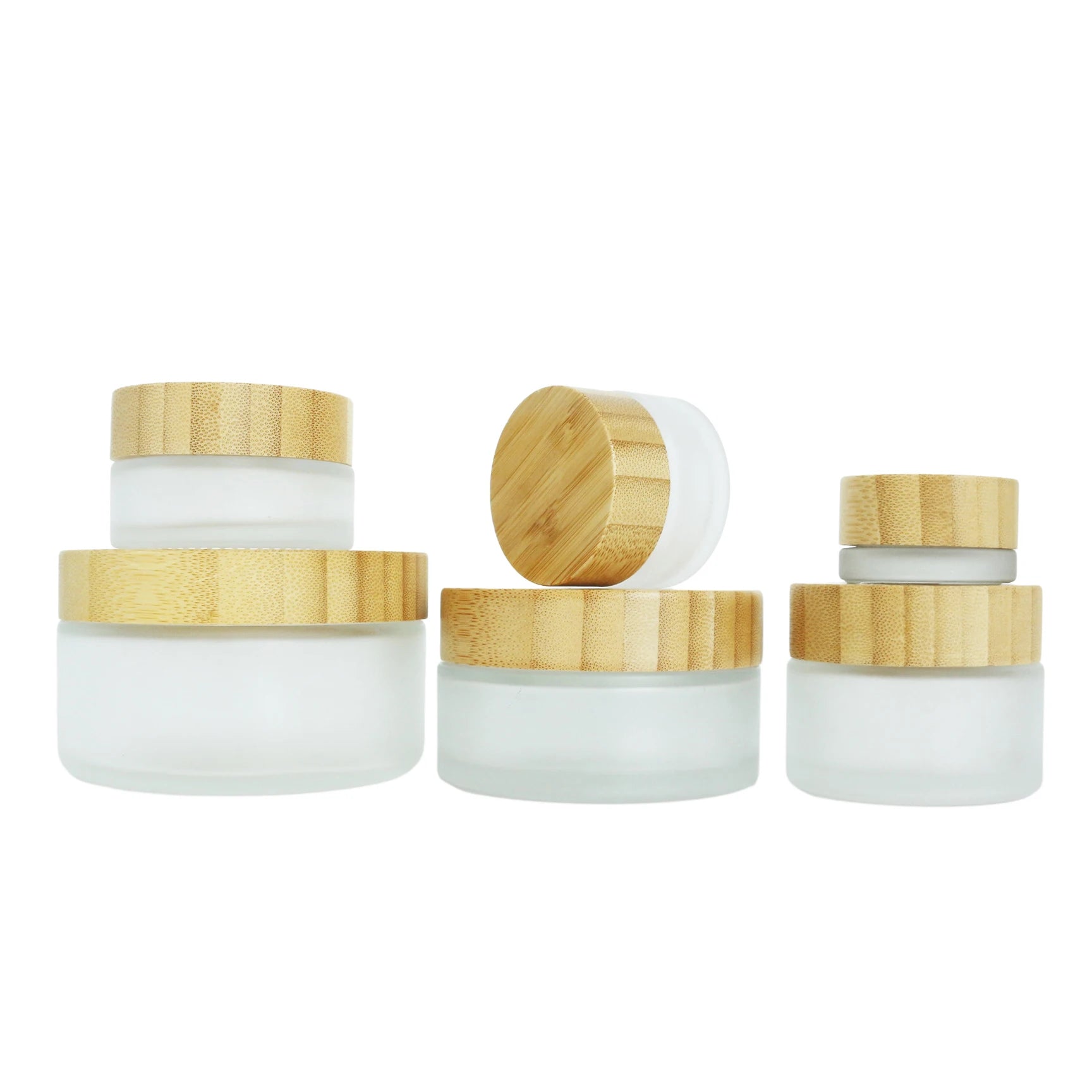 5ml 15ml 30ml 50ml 100ml 200ml Frosted Glass Jar with Bamboo Wooden Lid for Cosmetic Cream Skin Care Serum Packaging Luxury - 图片 4