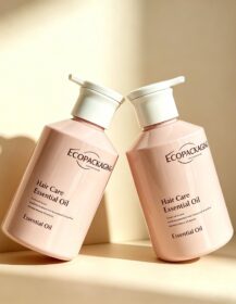 Hair Care Essential Oil Packaging 300ml Custom Color Slant Shoulder Glass Pump Bottle for Shampoo&lotion