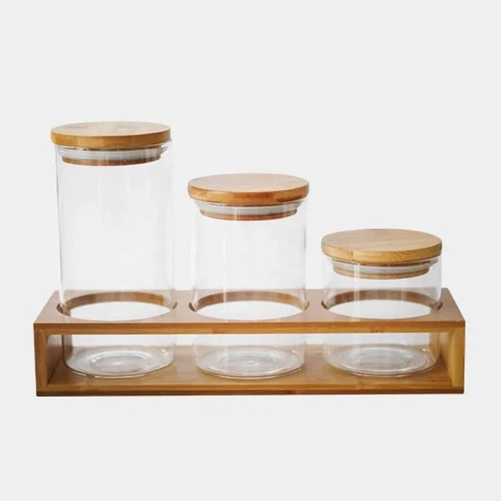 Storage Kitchen High Borosilicate Transparent Glass Jar with Bamboo Lid for Food Canning Saffron Spice Dry Flower Loose Tea B888 - 图片 3