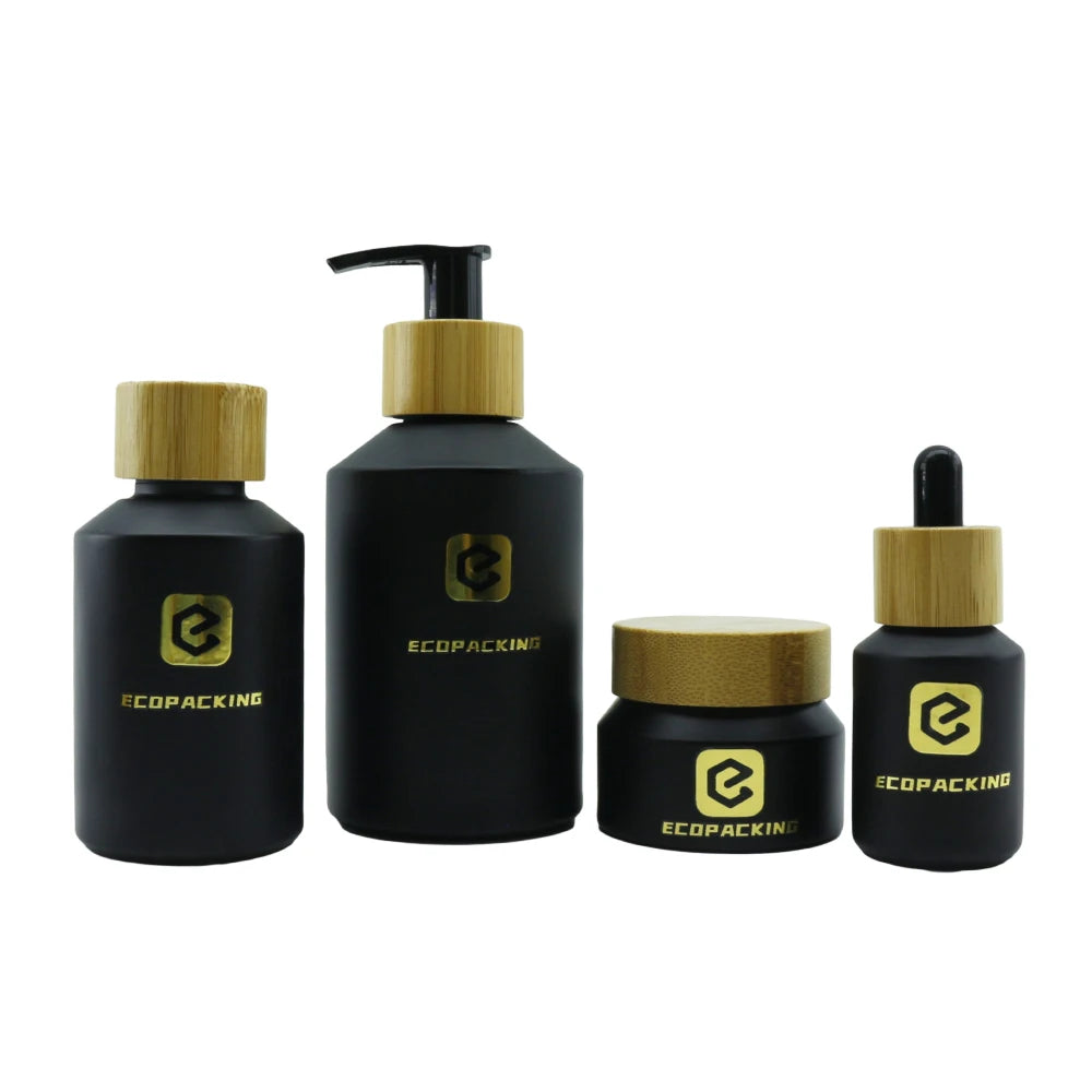 Wholesale Customized Black Frosted Essential Oil Glass Bottle Packaging Serum Lotion Bottle 30ml Skin Cream Glass Cosmetic Jars - 图片 3