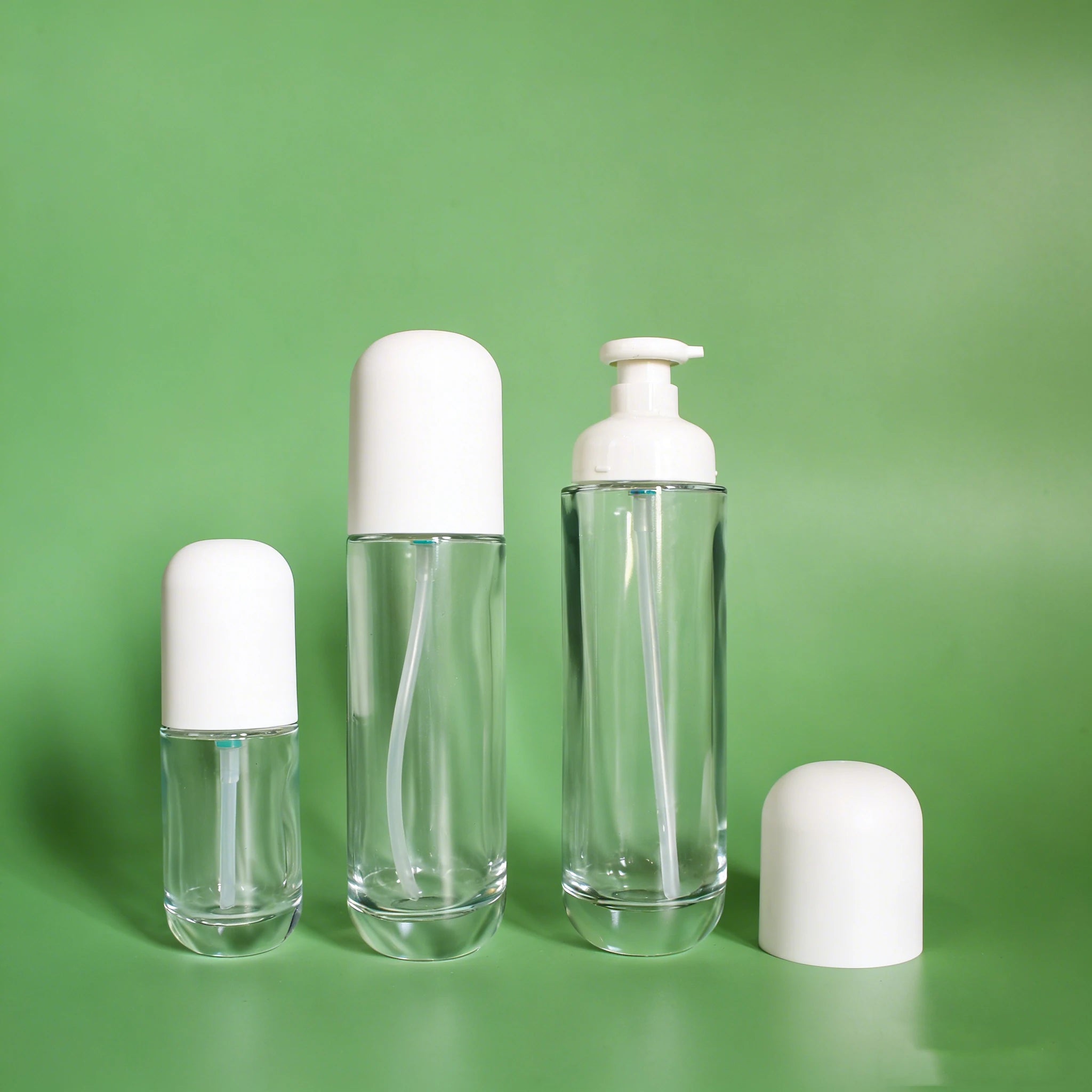 Green Refillable Luxury Cosmetic Skin Care Lotion Essential Oil Serum Glass Pump Bottle 20ml 30ml 50ml 100ml 120ml 150ml - 图片 6