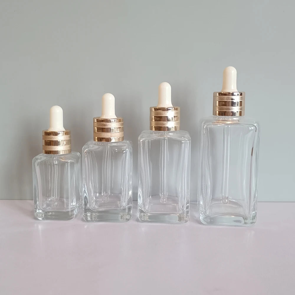 Luxury Transparent Square Dropper Bottle 30ml 50ml 75ml 100ml Cosmetic Glass Facial Serum Packaging Bottle for Essential Oil - 图片 7