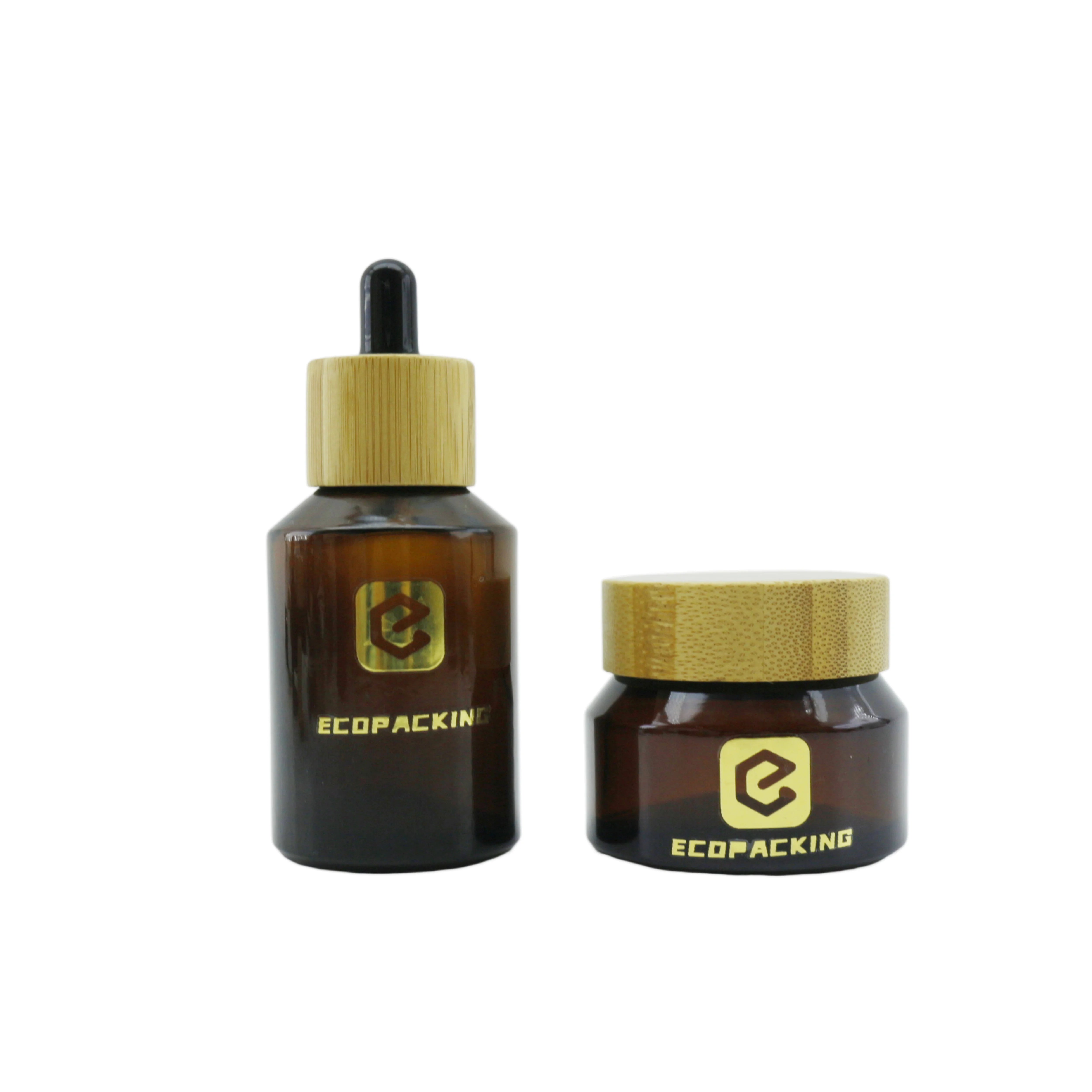 High End Frosted Amber Glass Bottle Cosmetic Jar Skincare Face Cream Lotion Pump Mist Spray Dropper Bottle - 图片 6