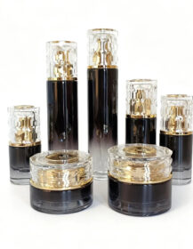 In Stock Luxury Custom Cosmetic Black Glass Bottles 20ml 30ml 50ml 100ml 120ml Empty Face Cream Jar Skincare Set