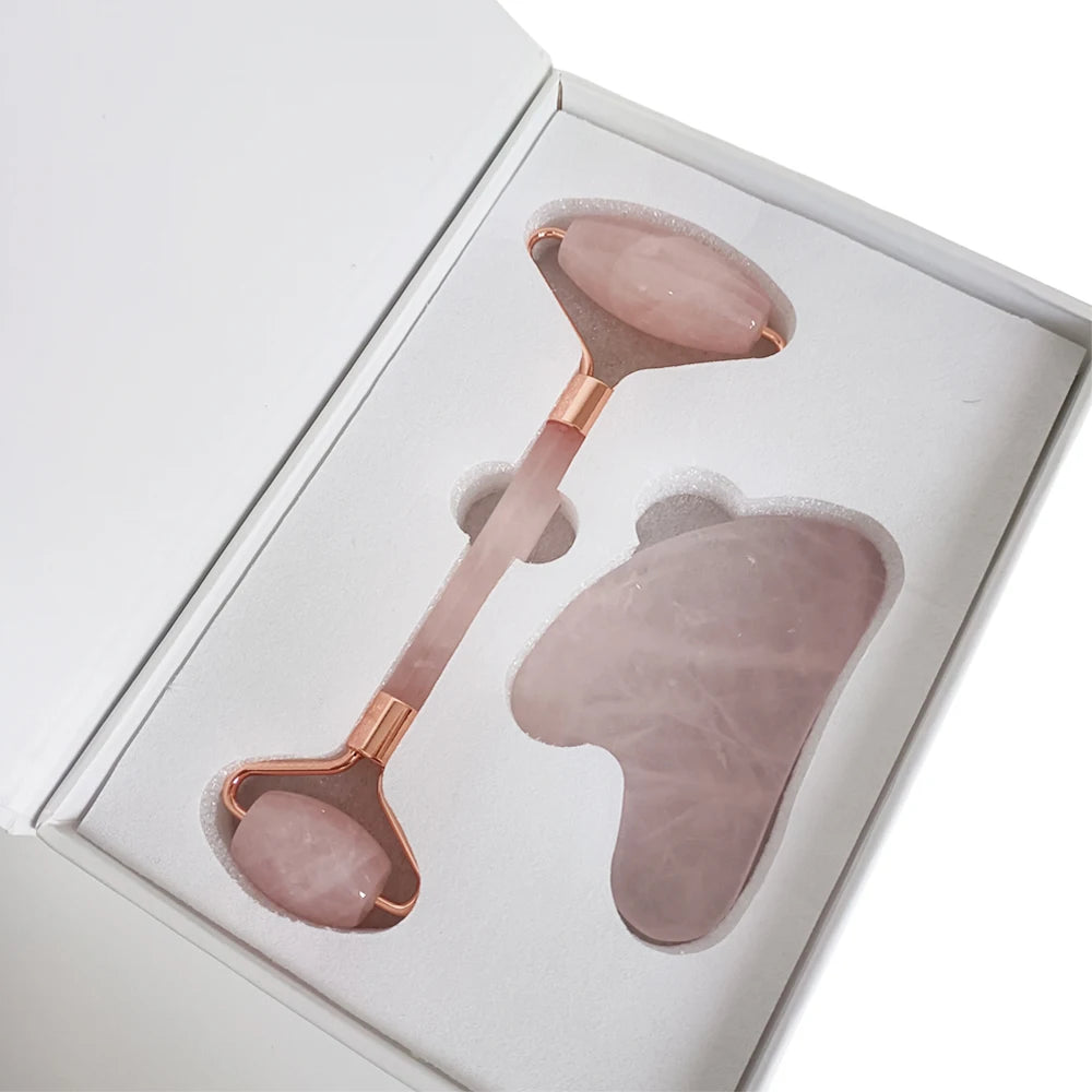 Original Natural Rose Quartz Jade Roller Body Custom Gua Sha Tool Set for Face Massage Roller M888 - 图片 6