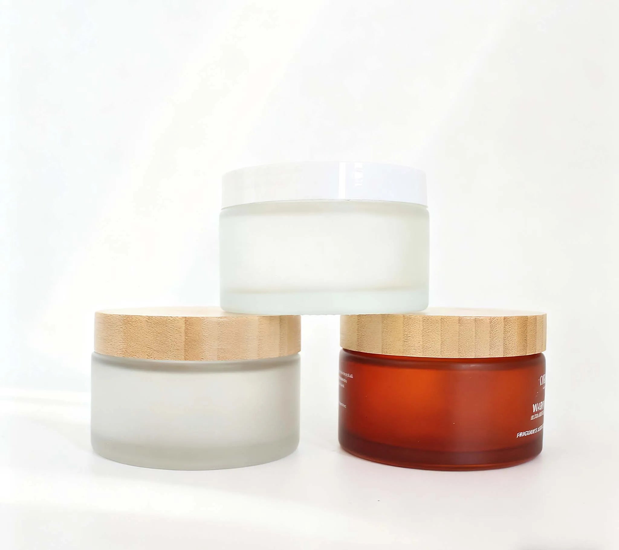 Natural Wide Mouth Cosmetic Body Cream 200ml Frosted Glass Cosmetic Jar with Bamboo Lid - 图片 2