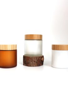 Cosmetic Packaging Eco Friendly 250ml 8oz Bamboo Lid Cap Frosted Glass Cosmetic Jar Wood Lid
