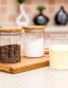 Transparent Glass Food Storage Jar With Bamboo Lid Tea Coffee Beans Container Snack Nuts Sealed Box Kitchen Organizer