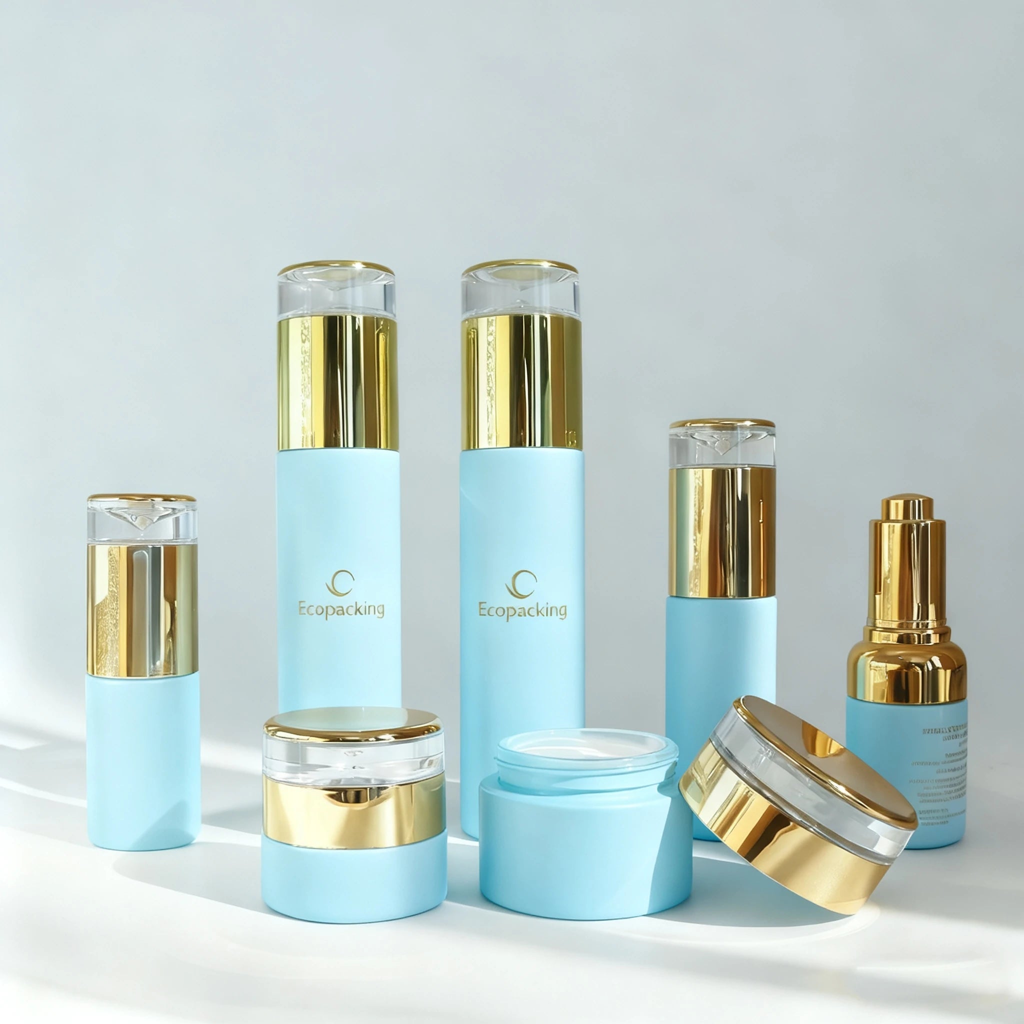 Hot Sale Glass Cosmetic Set 30ml White Dropper Bottle With Gold Lid Empty 15g Face Cream Jar - 图片 9