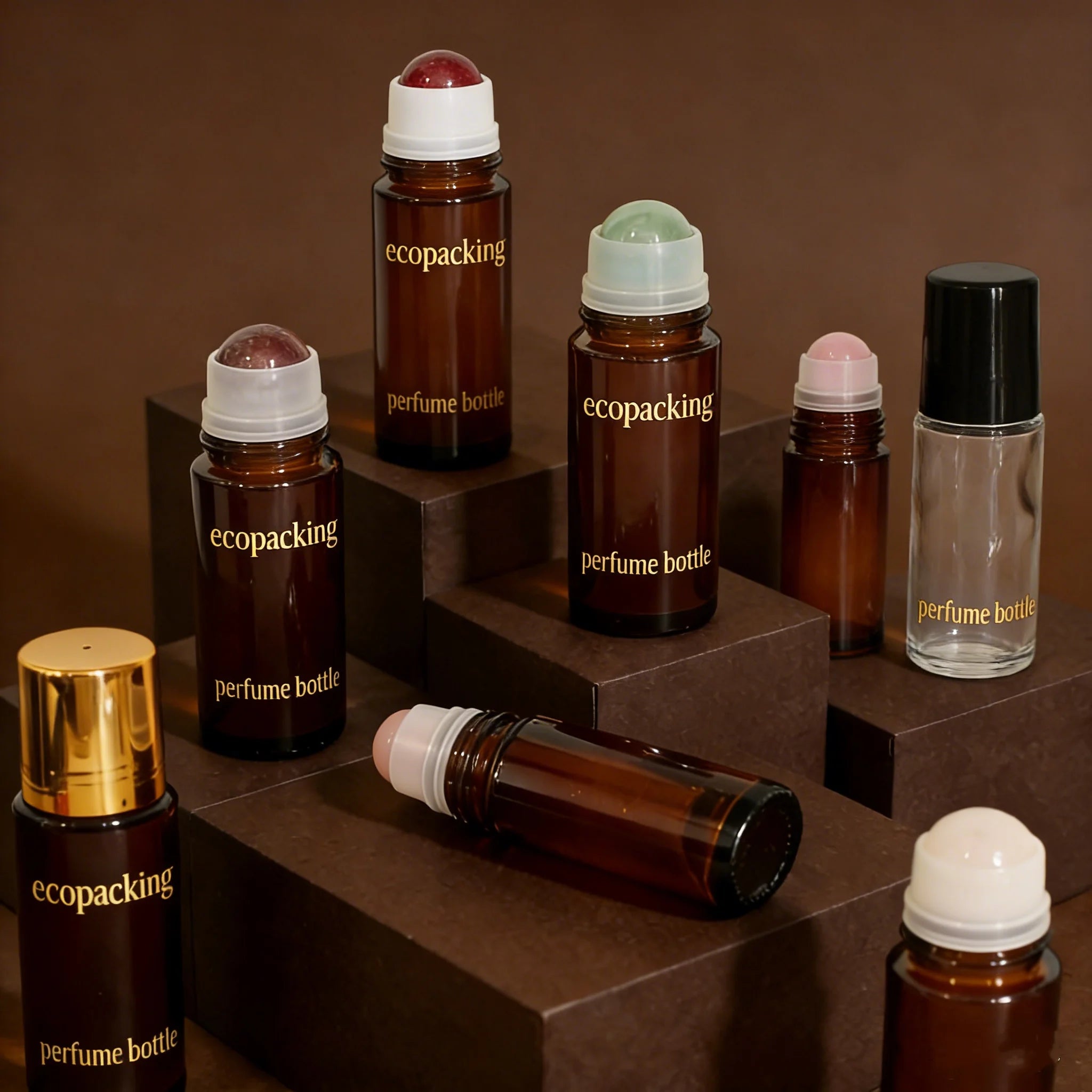 30ml 50ml Clear Amber Glass Roll on Bottle Essential Oil Perfume Bottle Travel Dispenser Bottle Glass Gemstone Roller Ball