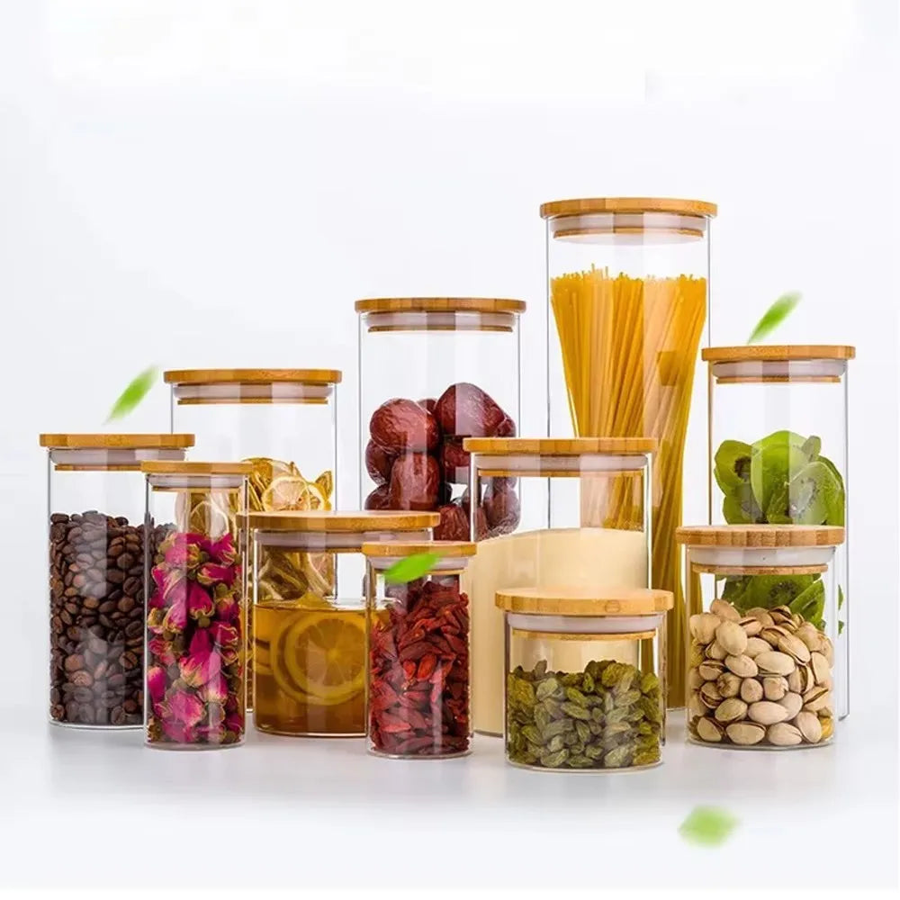 Glass Jars Set of 8 Food Storage Containers Airtight Food Jars With Bamboo Wooden Lids and Spoon - 图片 2