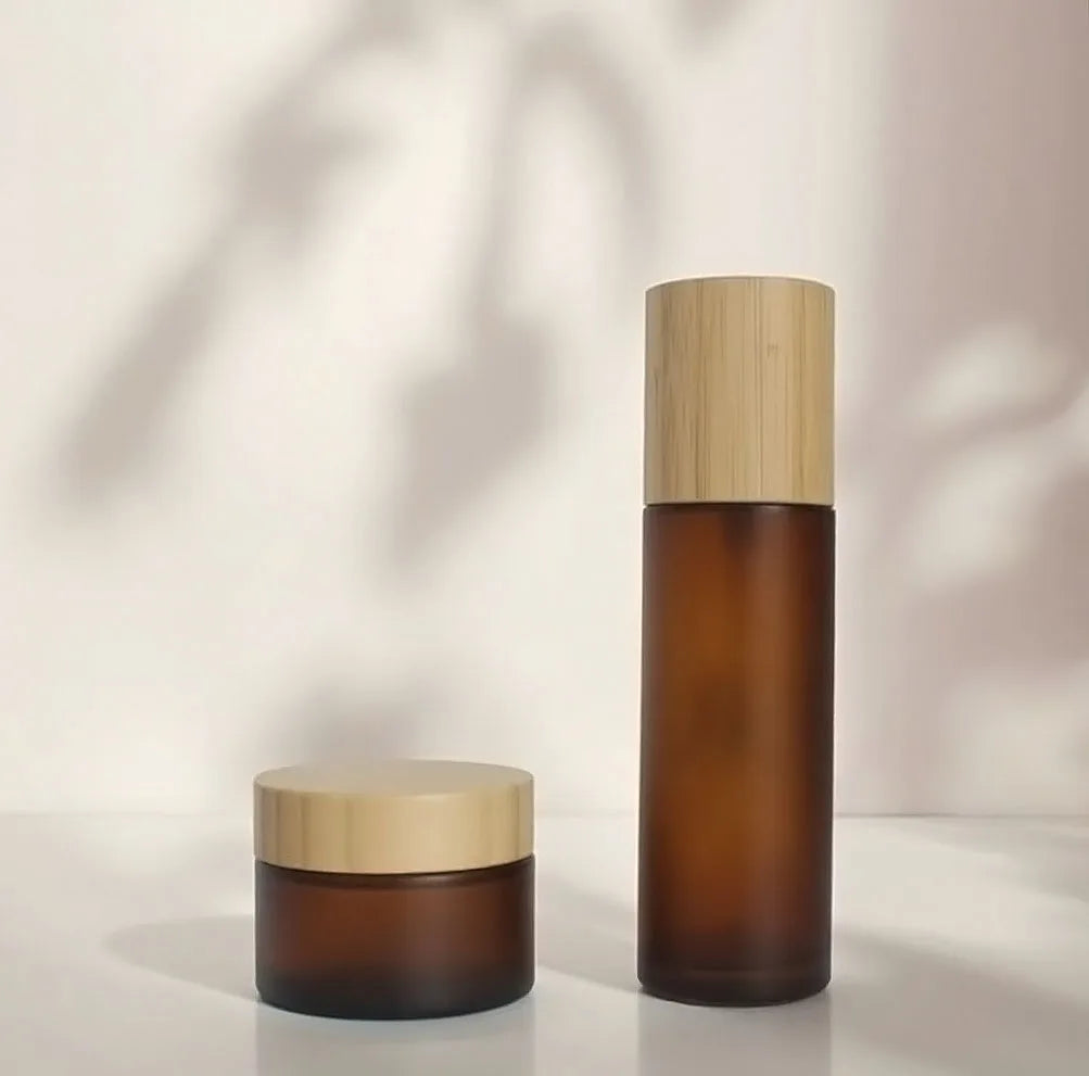 Skincare Cream Bamboo Wood Glass Cosmetic Pump Lotion Bottle Amber Glass Spray Bottles - 图片 5