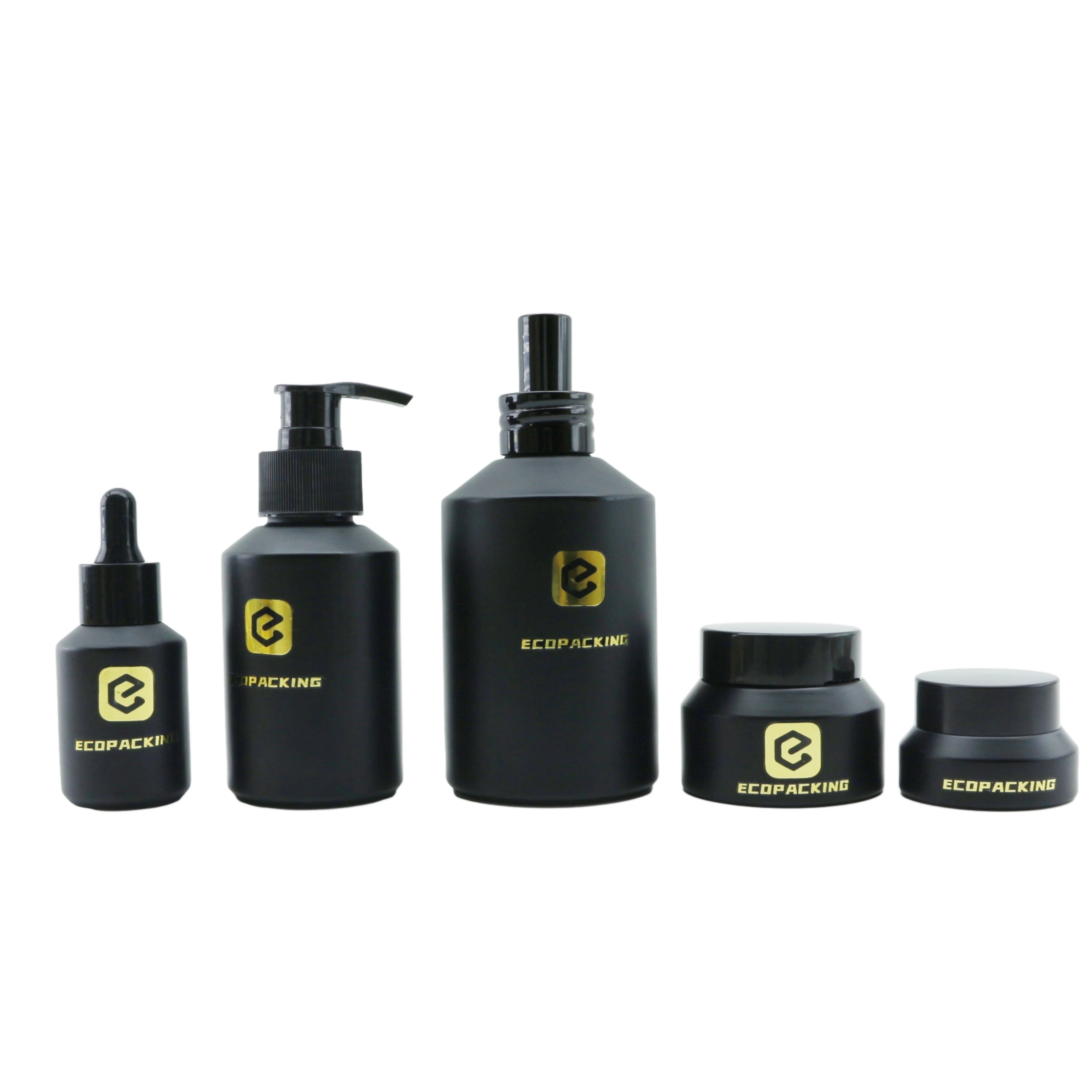 Shiny Black Glass Bottle 60 ml Glass Cosmetic Bottle 2 oz Cream Bottle with Plastic Black Pump Switch Pump External Spring Pump - 图片 6