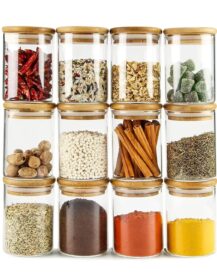 Glass Jar with Bamboo Lid 1oz 2oz 4oz 6oz Glass Containers Airtight Food Storage Canister Sets for Coffee Bean Sugar Spices A888