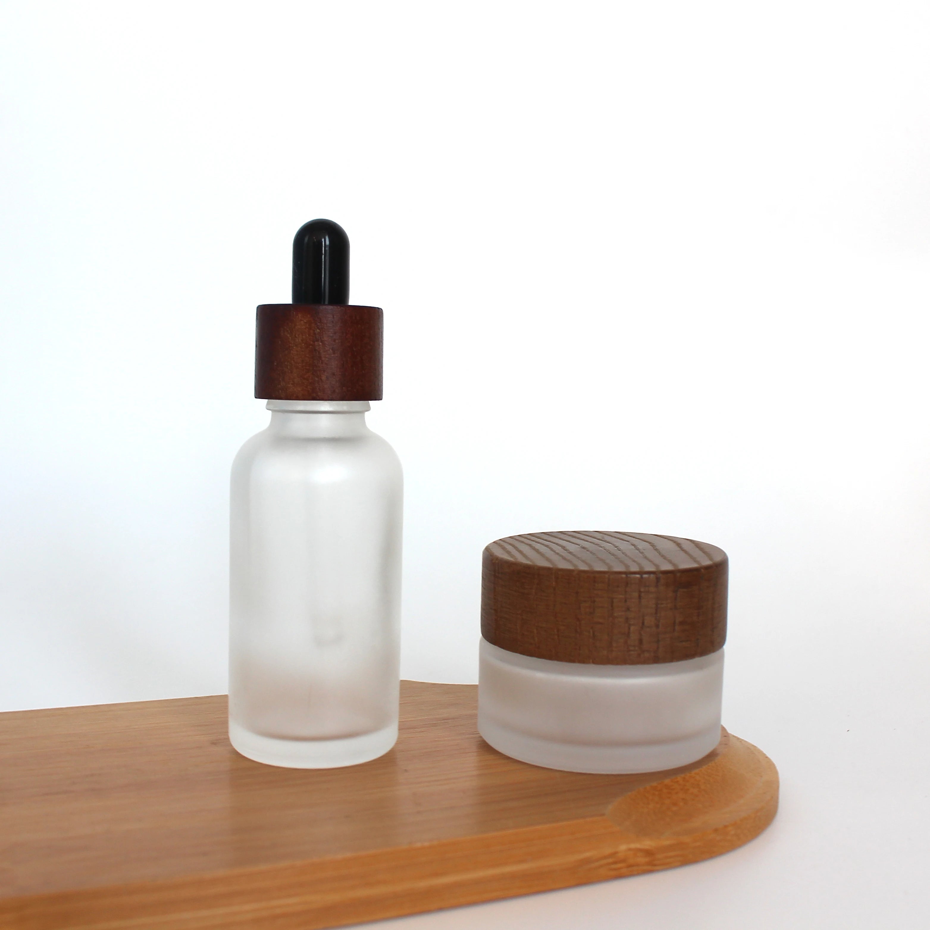 Empty Round OEM Essential Oil Perfume Cosmetic Skin Care Ash Wood Walnut Wood Cap Glass Oil Bottle Frosted - 图片 5