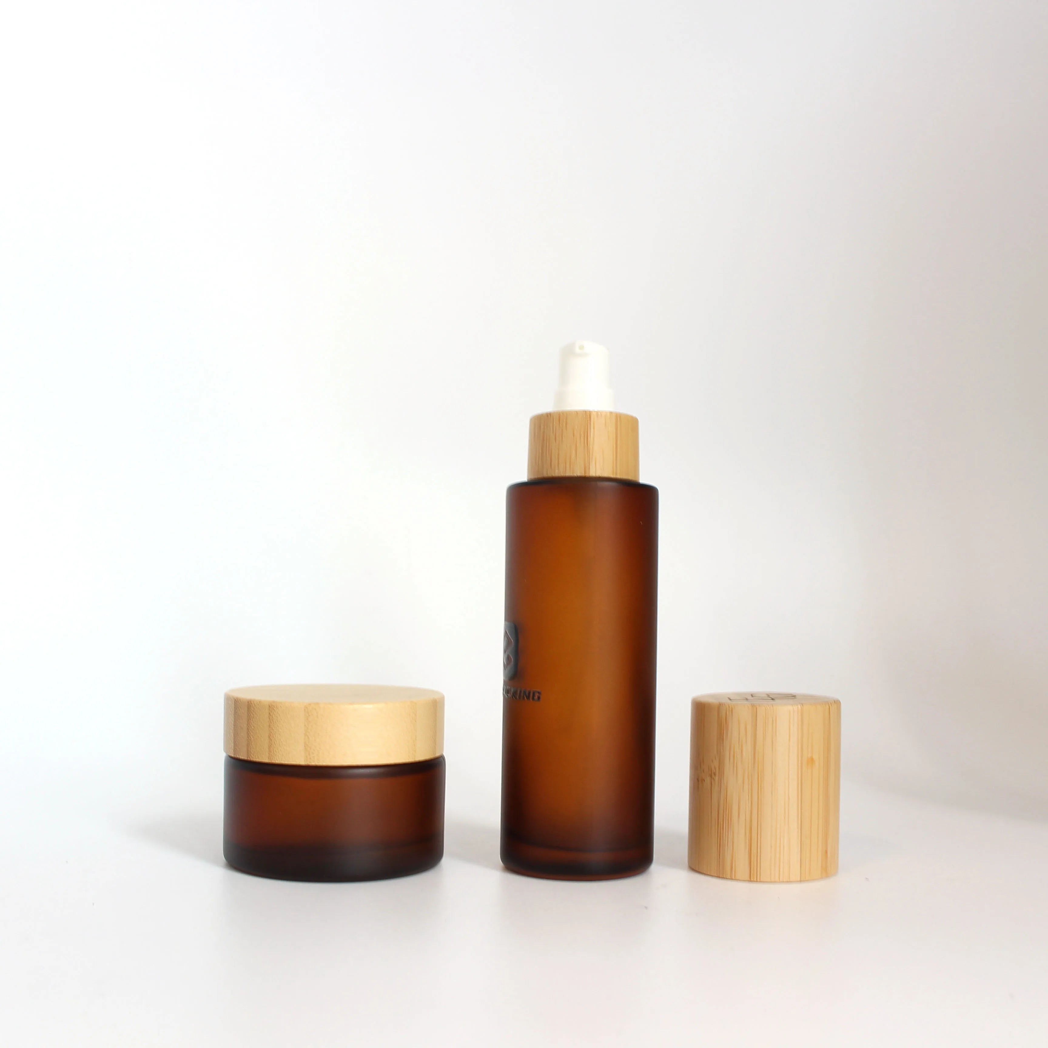 Natural 30ml 50ml 100ml Essential Oil Frosted Amber Glass Pump Bottle with Bamboo Dropper for Serum Packaging - 图片 4
