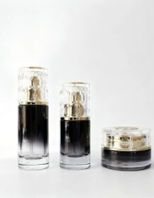 In Stock 1oz 30ml Gradient Black Glass Spray Pump Bottle Cosmetic Container 30g Glass Face Cream Jar