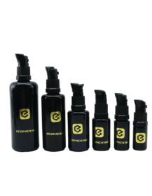 European Style 10-100ml Black Glass Aromatherapy Eye Drop & Essential Oil Container with Hot Stamping Screw Cap