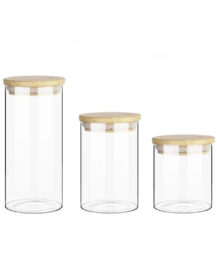 Kitchen Food Glass Jar with Bamboo Wooden Lid Acacia Lid Storage Glass Jar Set Food Grade 200ml 280ml 300ml 500ml