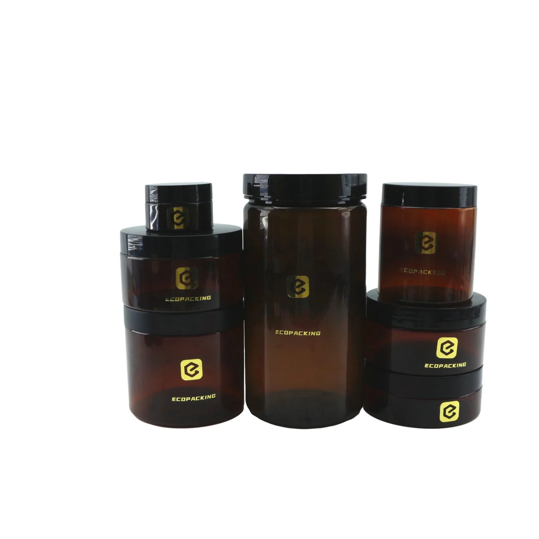 Empty Cream Jar 50ml 100ml 150ml 200ml 250ml Amber PET Plastic Cosmetic Jars With Screw Lid F888