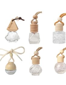 Empty 8ml Car Perfume Diffuser Glass Bottle Essential Oil Hanging Car Fragrance Bottle Container With Bambooi Lid