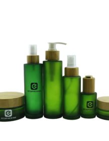 Luxury Skincare Cosmetic Jar Bottle with Spray/pump Bamboo Lid Sets 30ml 50ml 100ml