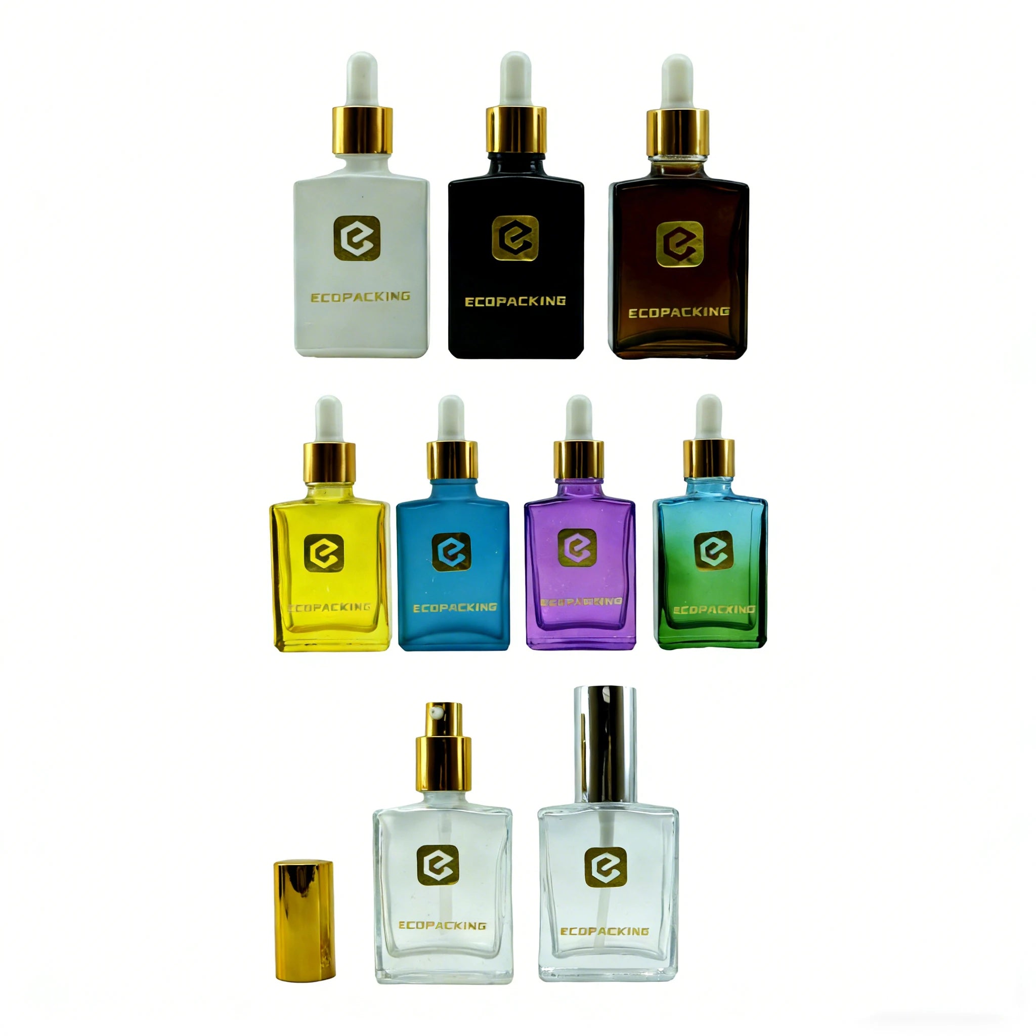 Wholesale Square Essential Oil Bottle Perfume Glass Bottles with Spray Lid 15ml 30ml 50ml 100ml F888