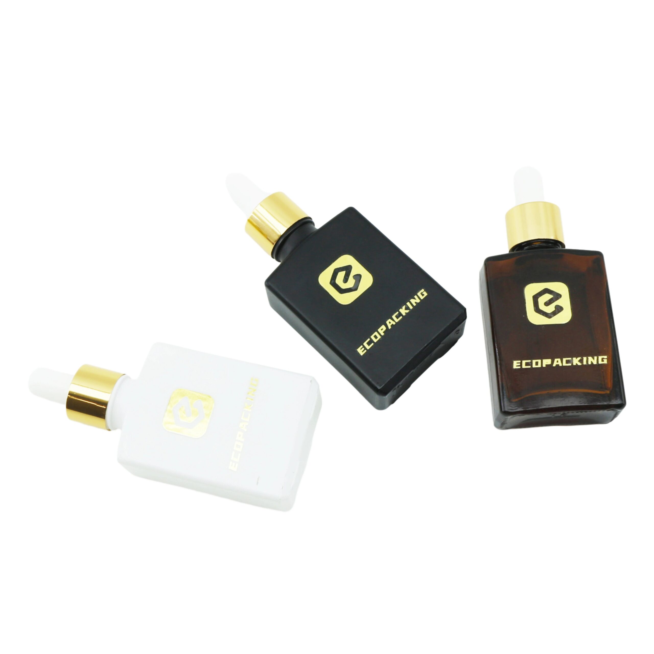 15ml 30ml 50ml 100ml Cosmetic Essential Oil square Dropper Glass Bottle with Bamboo Cap for Serum Package