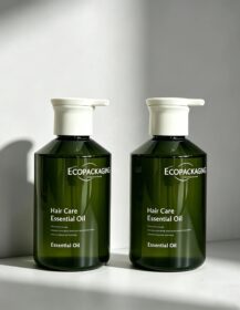 Custom Empty 300ml Olive Green Glass Skincare Pump Lotion Bottle for Hair & Cleansing Oil Packaging