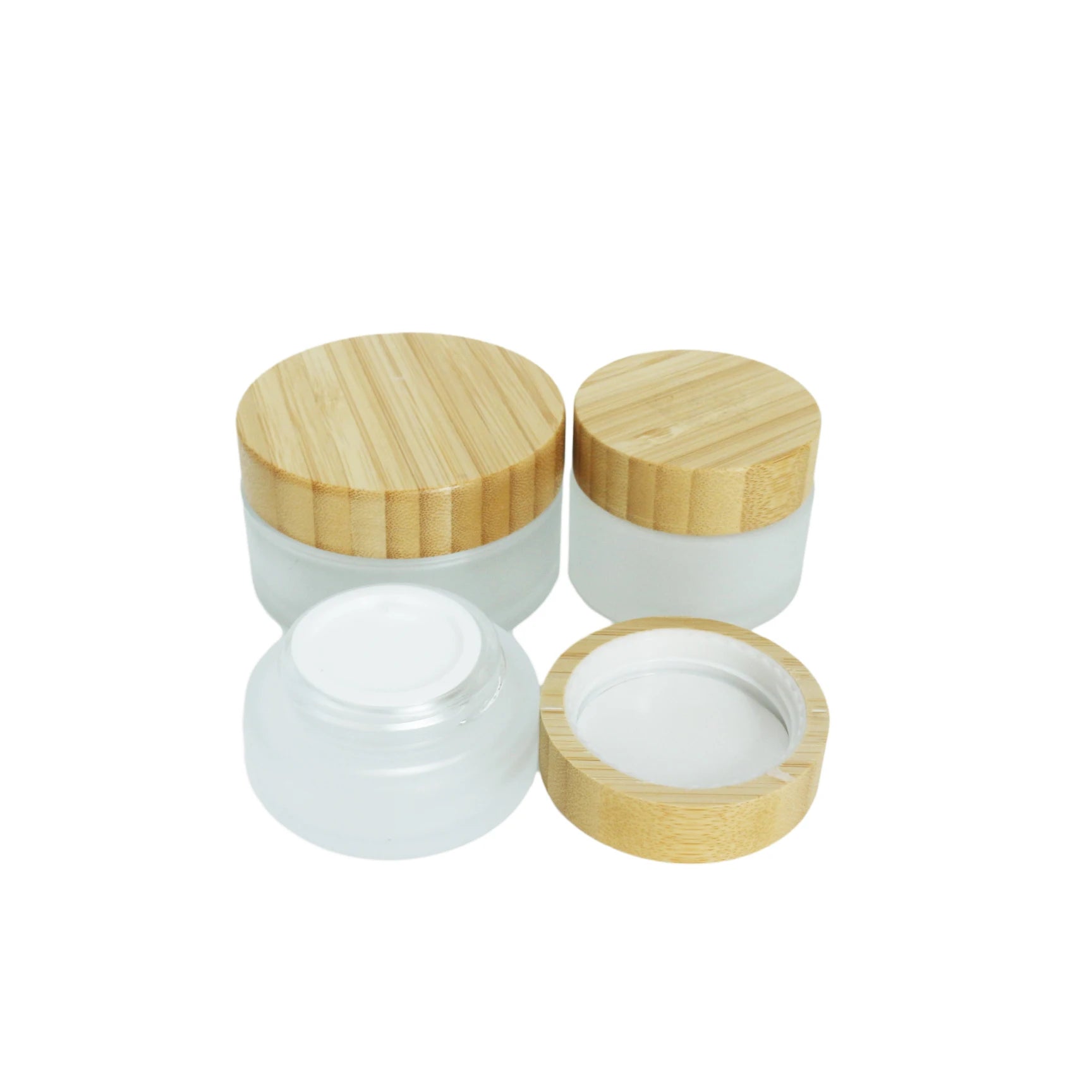 Cosmetic Frosted Glass Jars 5g-100g Bamboo Wooden Lid for Skin Care Eye Cream Body Butter Face Masks Personalized Engraved Logo - 图片 5