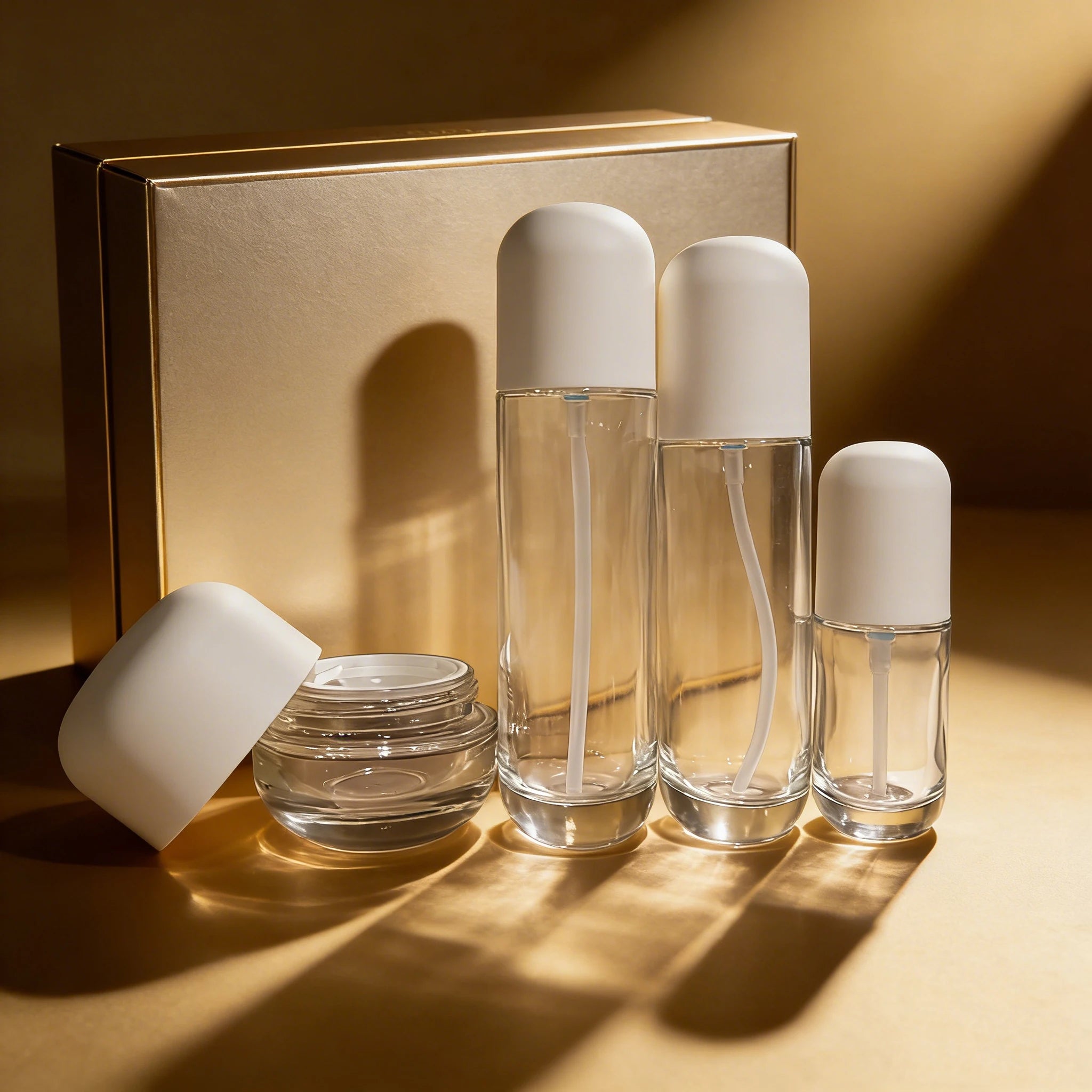 Luxury Skincare Packaging 50g 100g Cream Jar 30ml 50ml 100ml Lotion Cosmetic Glass Pump Bottle for Makeup Container - 图片 4