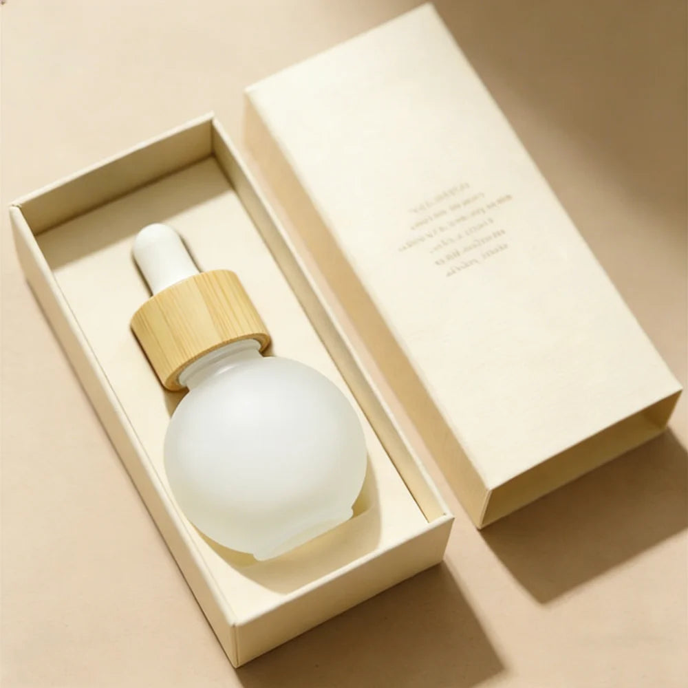 20ml Bamboo Essential Oil Round Ball Shape Frosted Glass Dropper Bottle - 图片 4