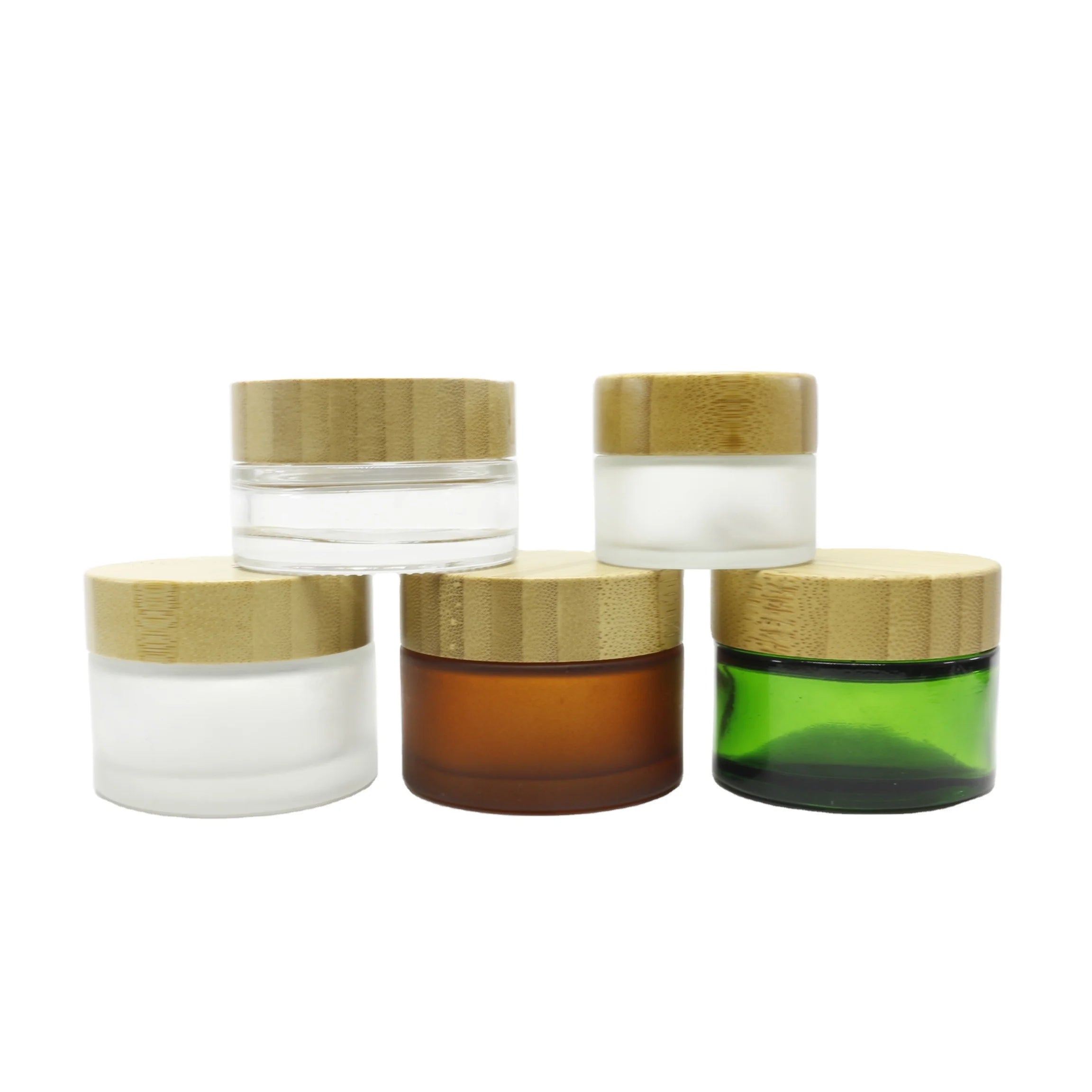 Empty Amber Brown Cosmetic Glass Jar 1oz 5g 10g 15g 20g 50g 100g 30g Eye Cream Frosted Glass Jar 50ml With Bamboo Cap Lid