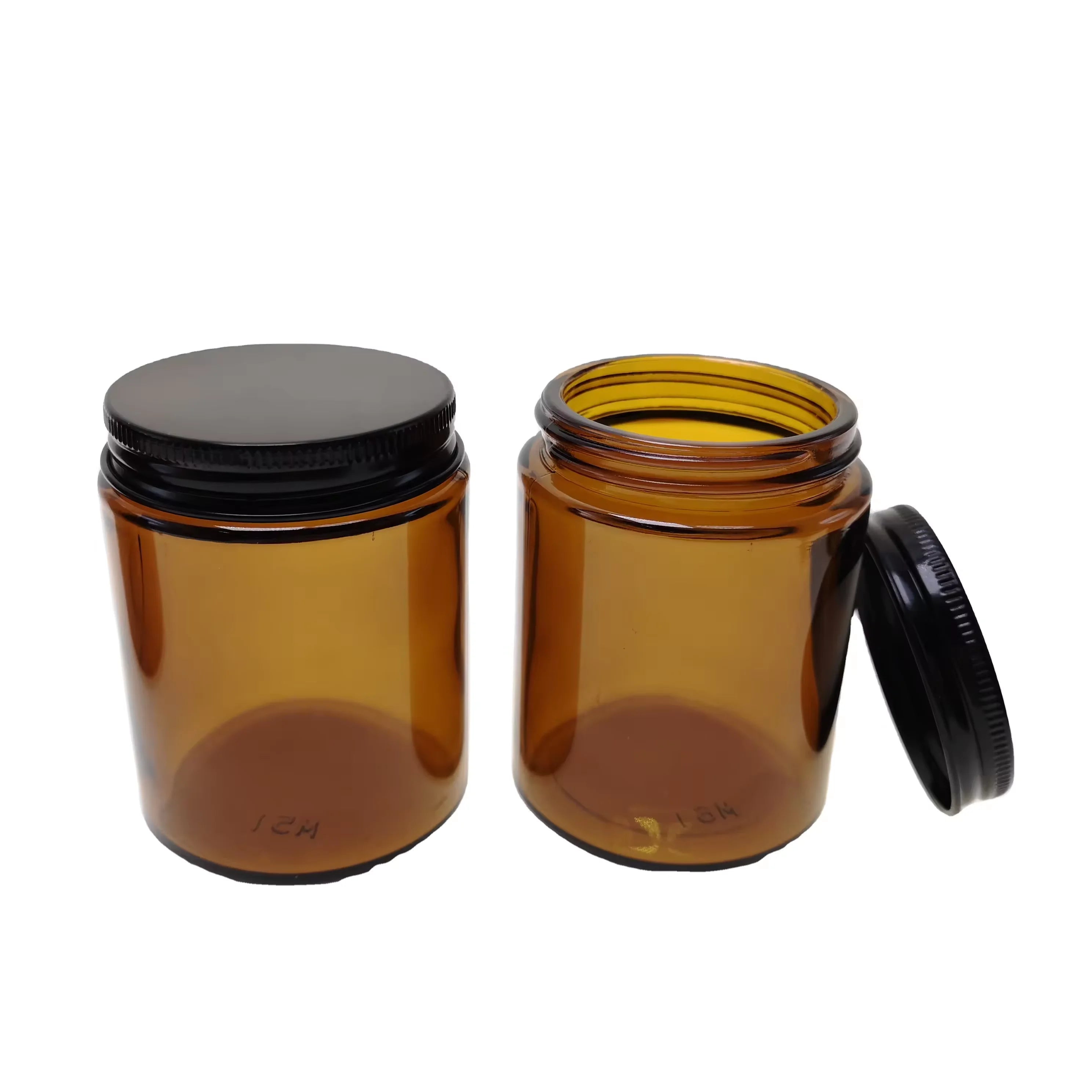 9oz Custom Amber Glass Candle Jars 250 ml Candle Holders With Lid - 图片 6