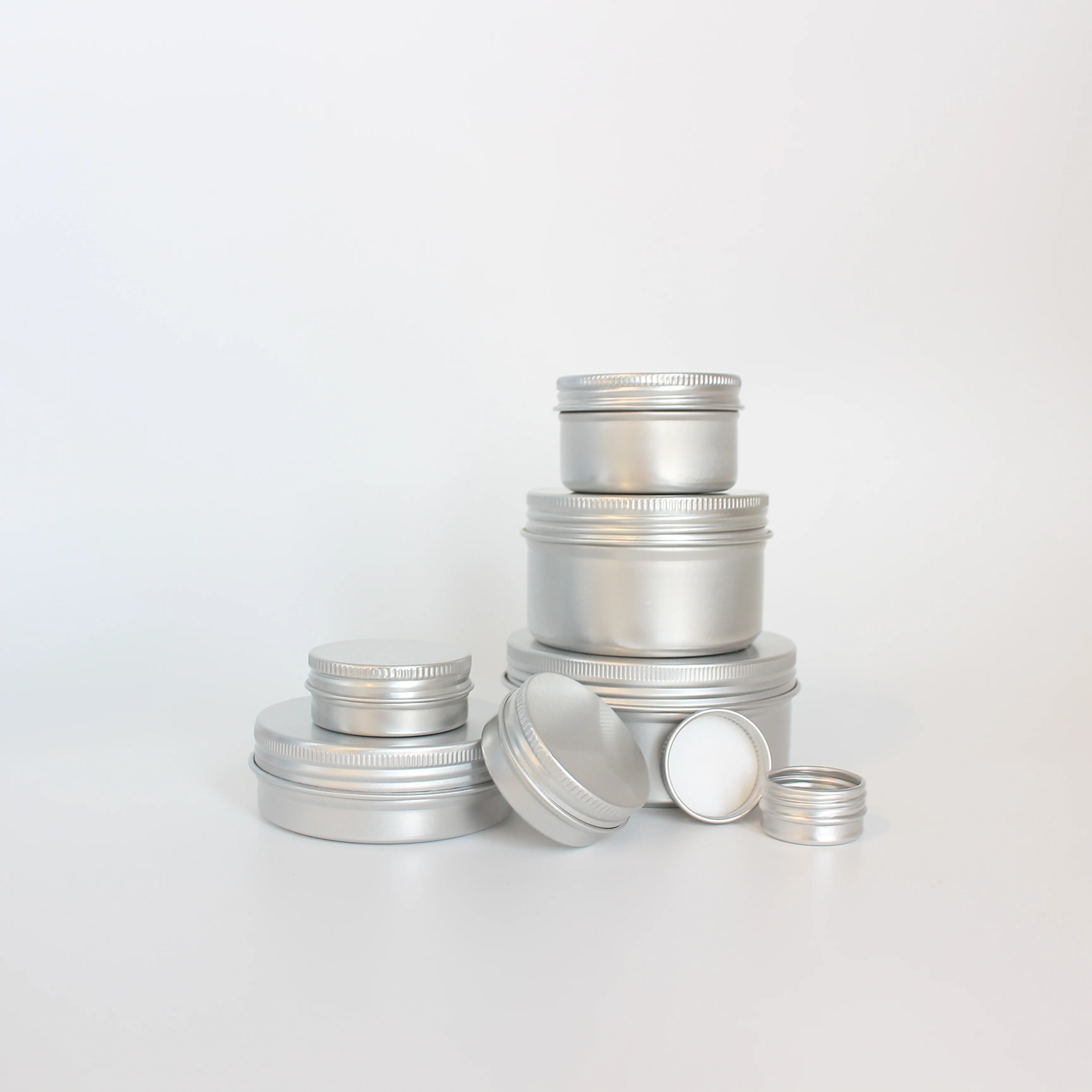 Refillable 15ml 0.5Oz Silver Lip Balm 250ml 8oz Aluminum Tin Cans Cosmetic Jars Container With Screw Lid - 图片 4