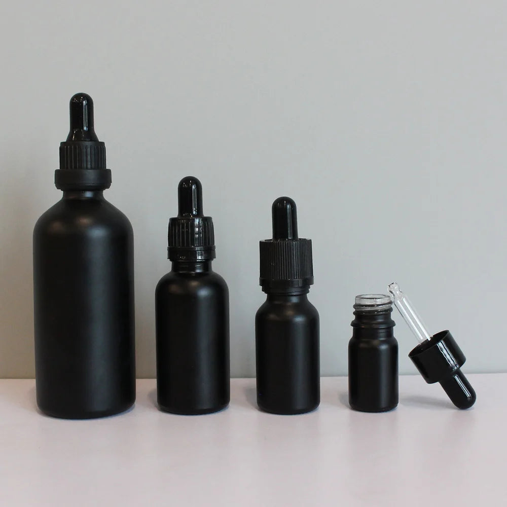 Hot Sale 5ml 10ml 15ml 30ml 50ml 100ml 4oz Empty Serum Bottles Matte Black Perfume Essential Oil Glass Dropper Bottle